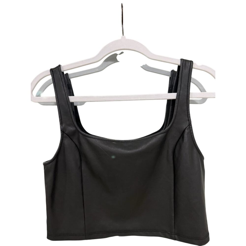 Olive & Oak Black Faux Leather Crop Womens Top - Size Medium